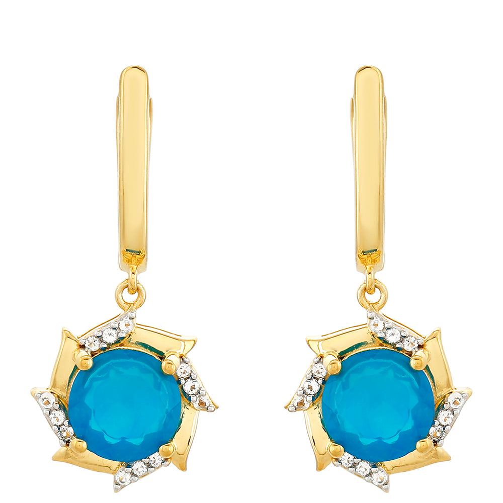 Goldplattierte Silberohrringe mit äthiopischem Paraiba-Blauopal und weißem Topas