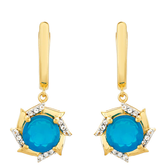 Goldplattierte Silberohrringe mit äthiopischem Paraiba-Blauopal und weißem Topas