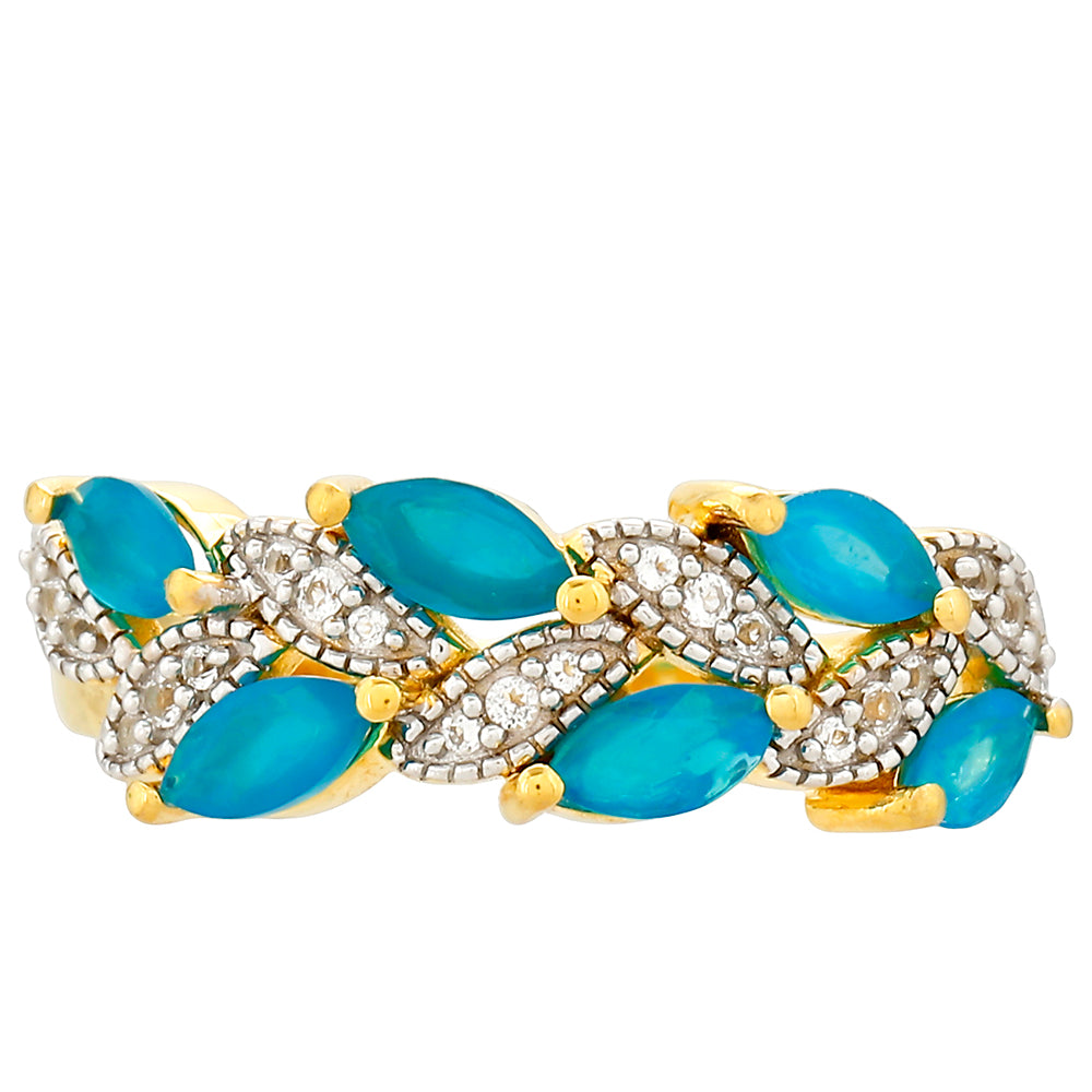 Goldplattierter Silberring mit äthiopischem Paraiba-Blauopal und weißem Topas 1 