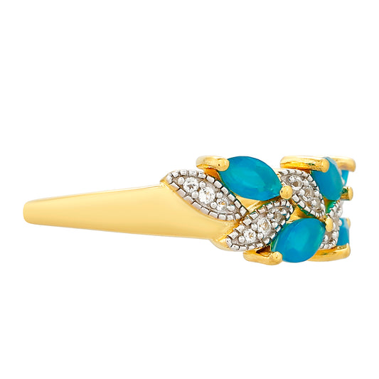 Goldplattierter Silberring mit äthiopischem Paraiba-Blauopal und weißem Topas