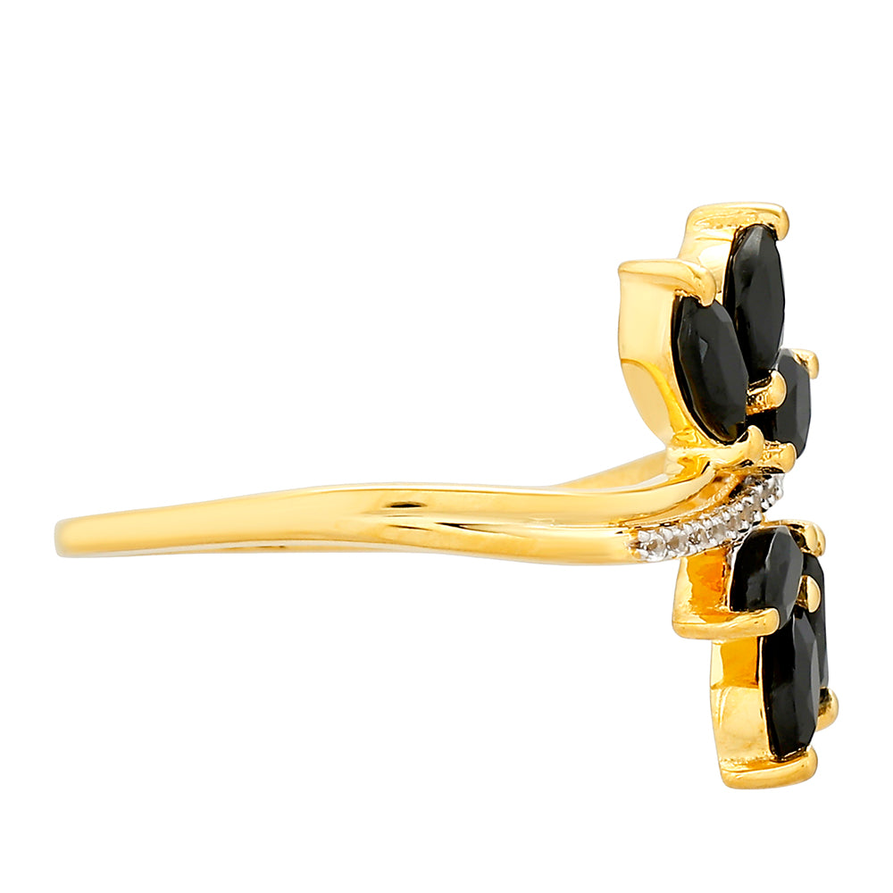 Goldplattierter Silberring mit schwarzem Turmalin und weißem Topas 2 