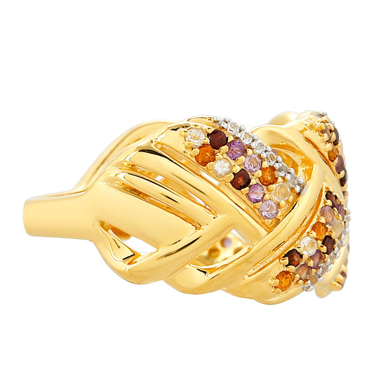 Goldplattierter Silberring mit Amethyst und Citrin aus Madeira