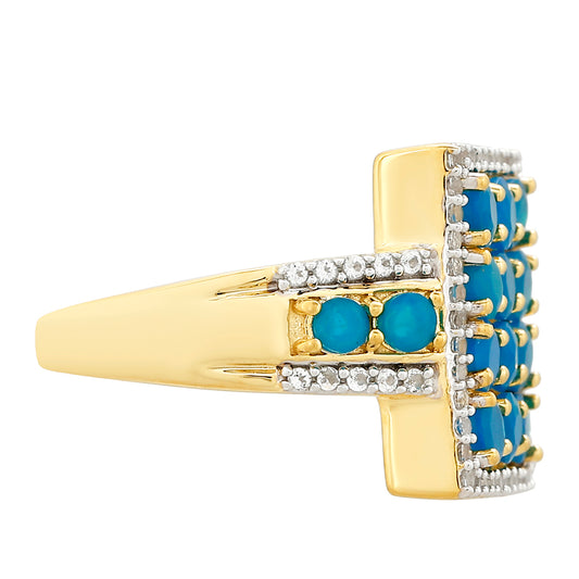Goldplattierter Silberring mit äthiopischem Paraiba-Blauopal und weißem Topas