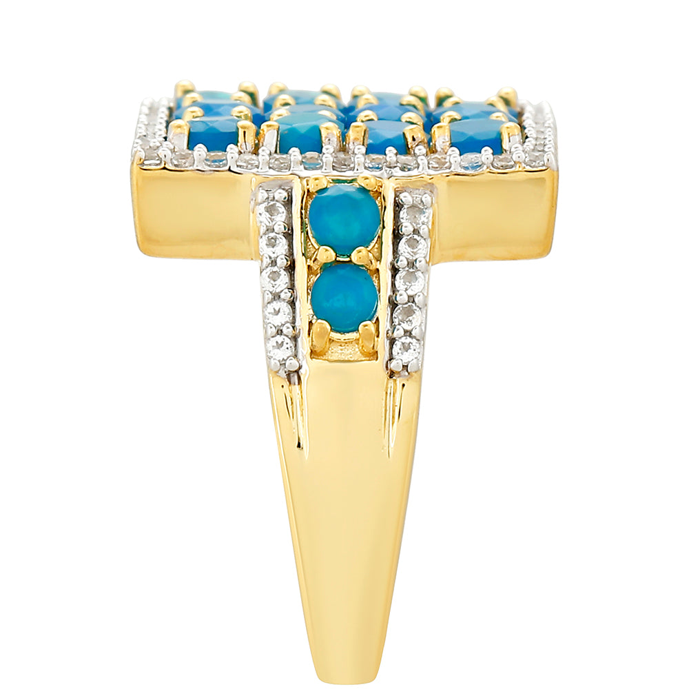 Goldplattierter Silberring mit äthiopischem Paraiba-Blauopal und weißem Topas 3 