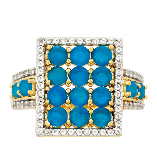 Goldplattierter Silberring mit äthiopischem Paraiba-Blauopal und weißem Topas