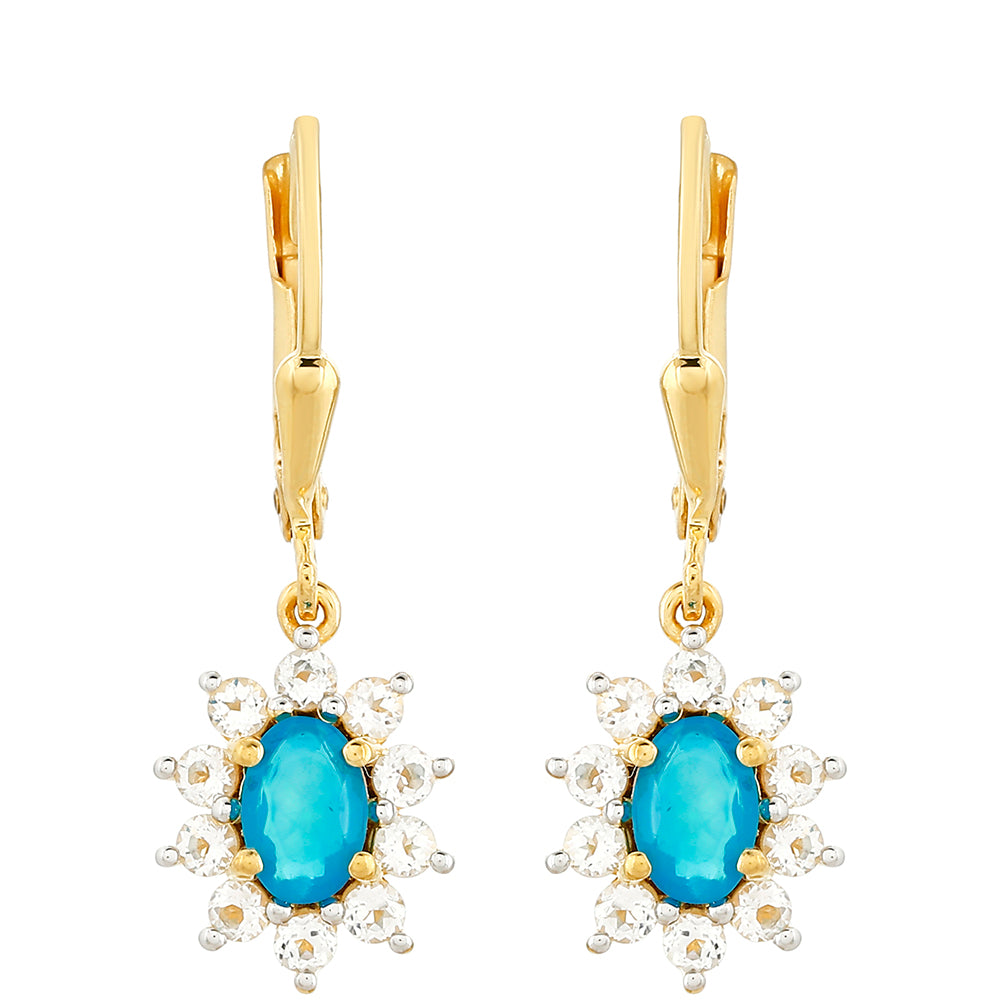 Goldplattierte Silberohrringe mit äthiopischem Paraiba-Blauopal und weißem Topas