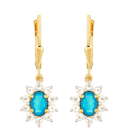 Goldplattierte Silberohrringe mit äthiopischem Paraiba-Blauopal und weißem Topas