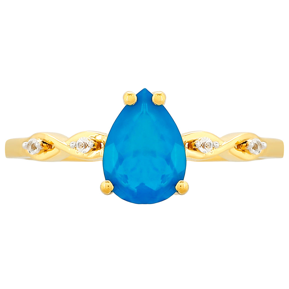 Goldplattierter Silberring mit äthiopischem Paraiba-Blauopal und weißem Topas