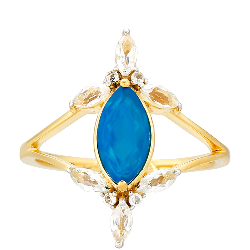 Goldplattierter Silberring mit äthiopischem Paraiba-Blauopal und weißem Topas