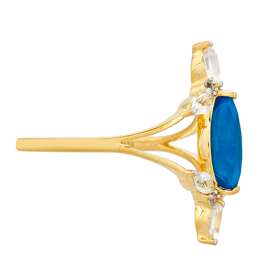 Goldplattierter Silberring mit äthiopischem Paraiba-Blauopal und weißem Topas 2 