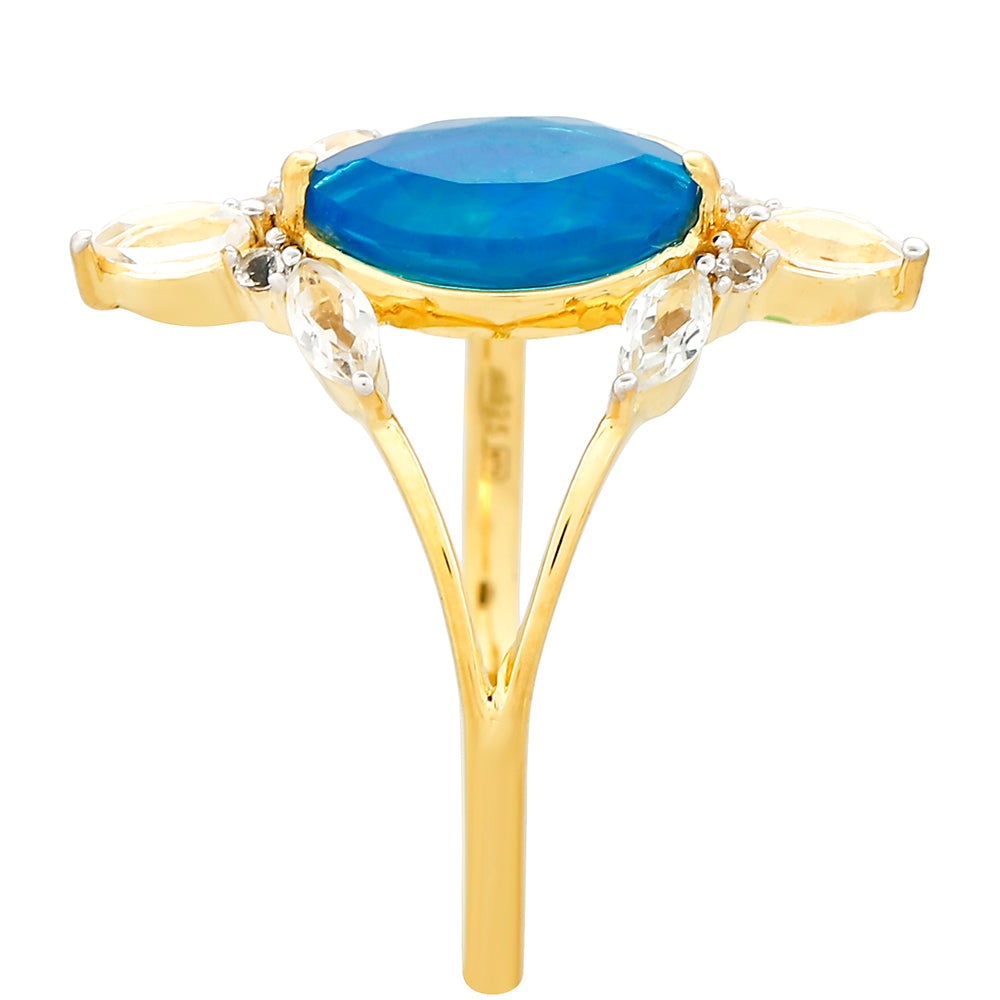 Goldplattierter Silberring mit äthiopischem Paraiba-Blauopal und weißem Topas