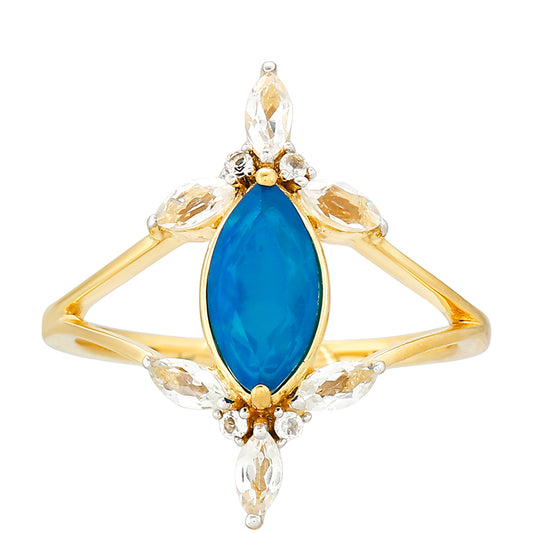 Goldplattierter Silberring mit äthiopischem Paraiba-Blauopal und weißem Topas