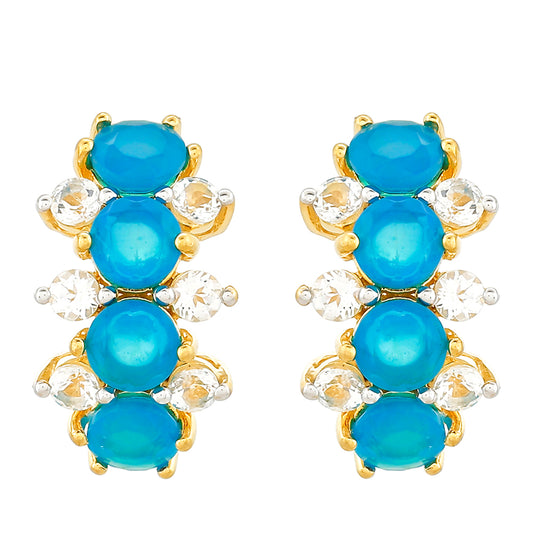 Goldplattierte Silberohrringe mit äthiopischem Paraiba-Blauopal und weißem Topas
