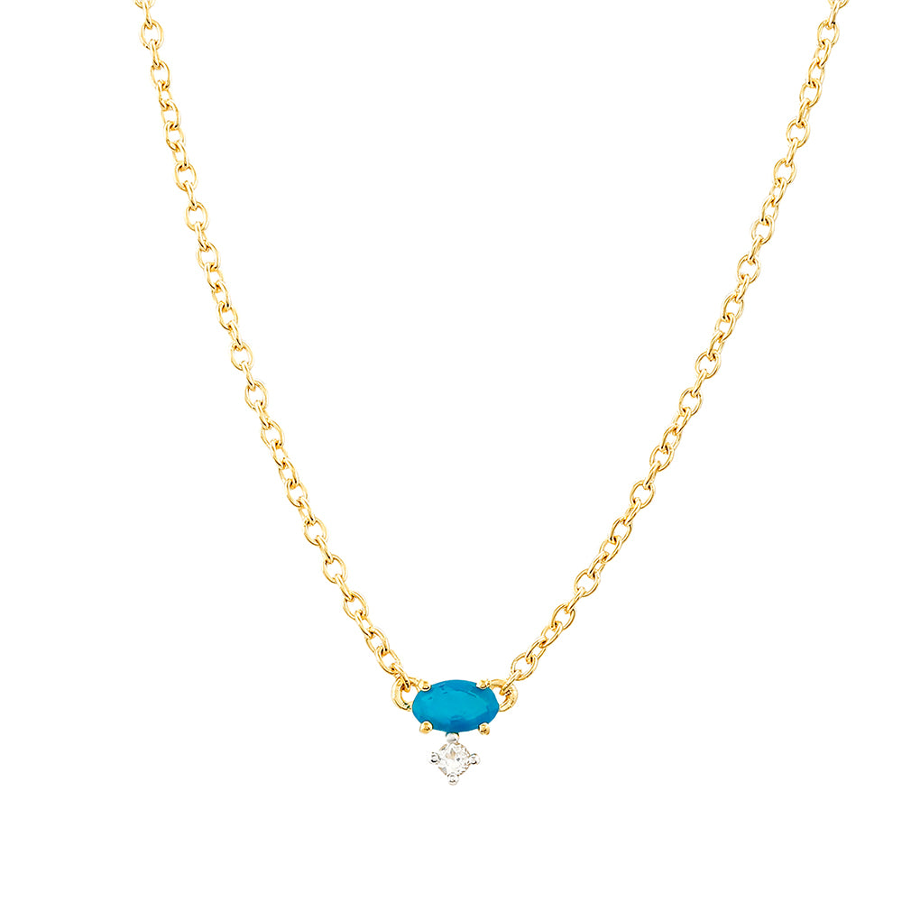 Goldplattierte Silberhalskette mit äthiopischem Paraiba-Blauopal und weißem Topas 1 