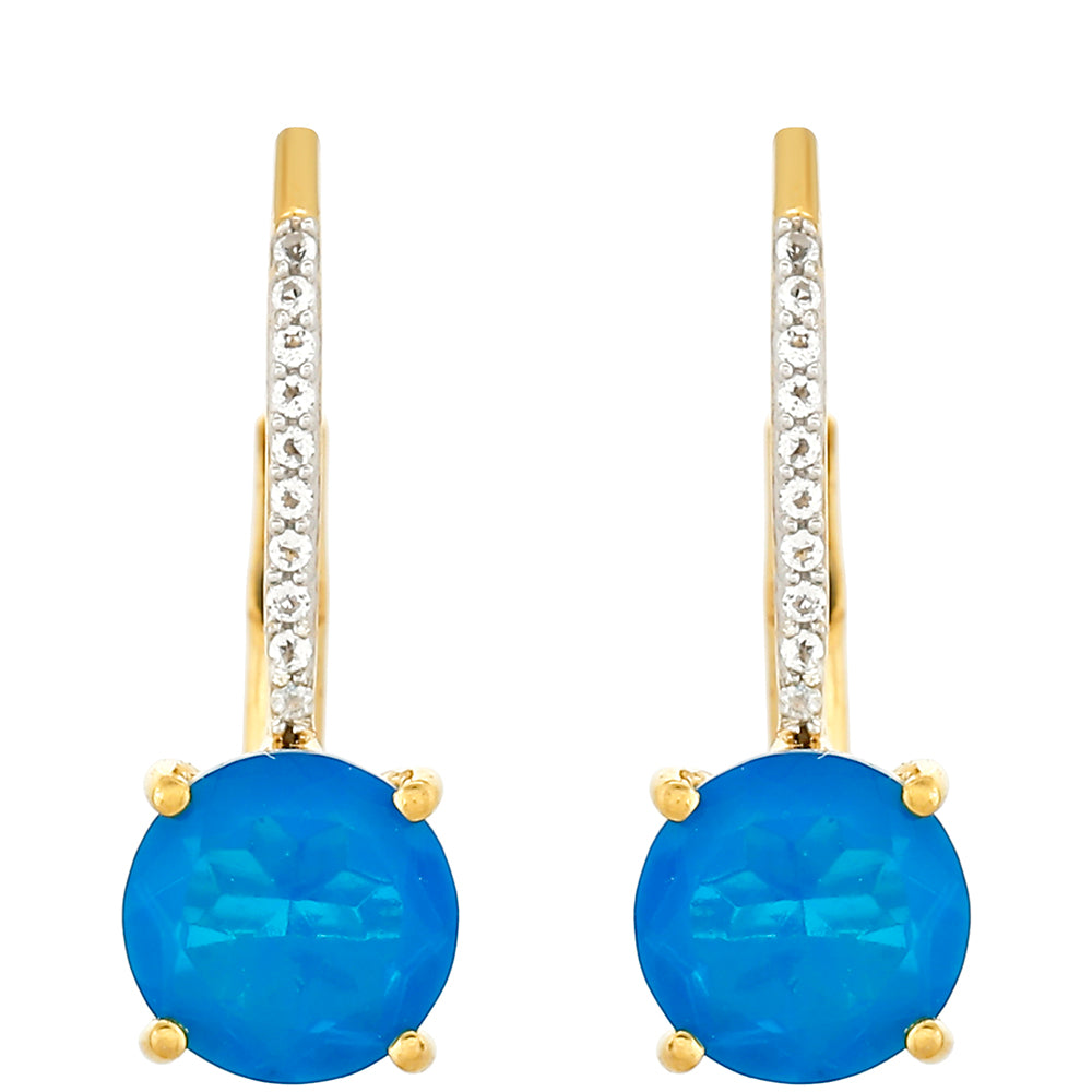 Goldplattierte Silberohrringe mit äthiopischem Paraiba-Blauopal und weißem Topas