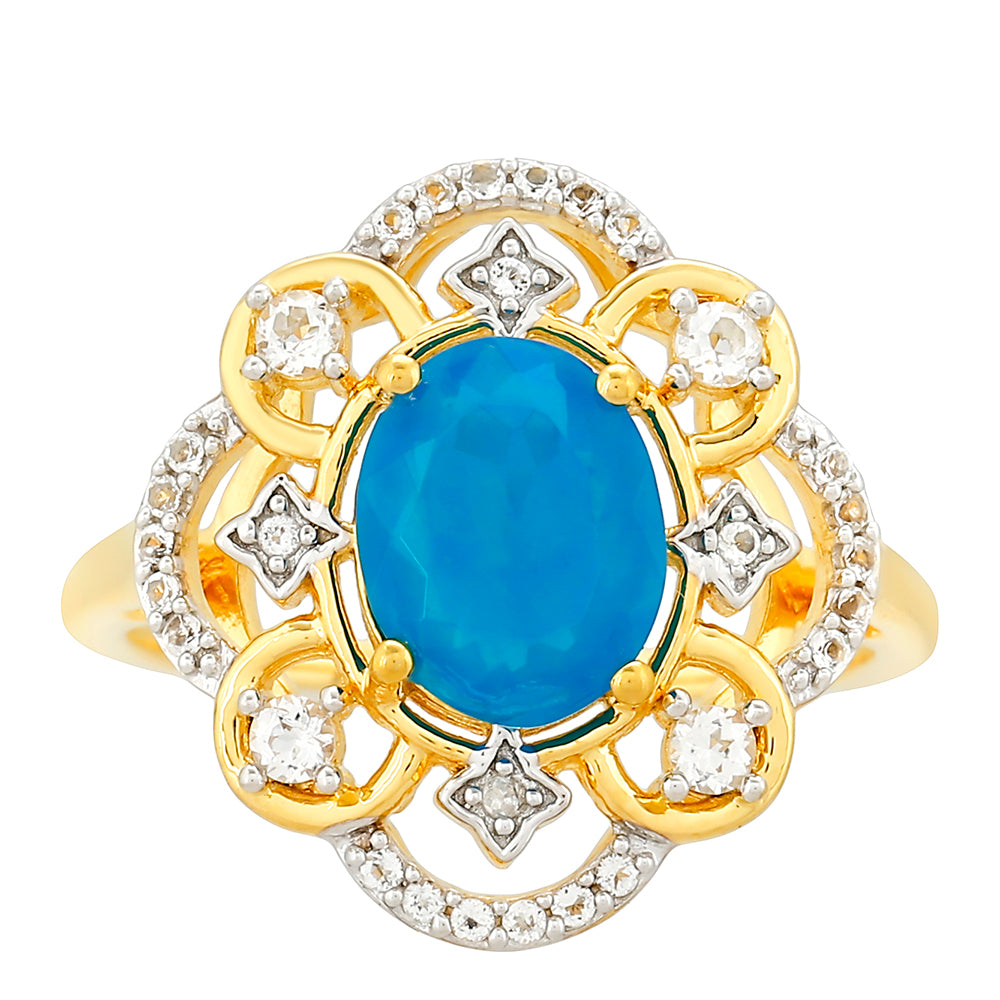 Goldplattierter Silberring mit äthiopischem Paraiba-Blauopal und weißem Topas 1 