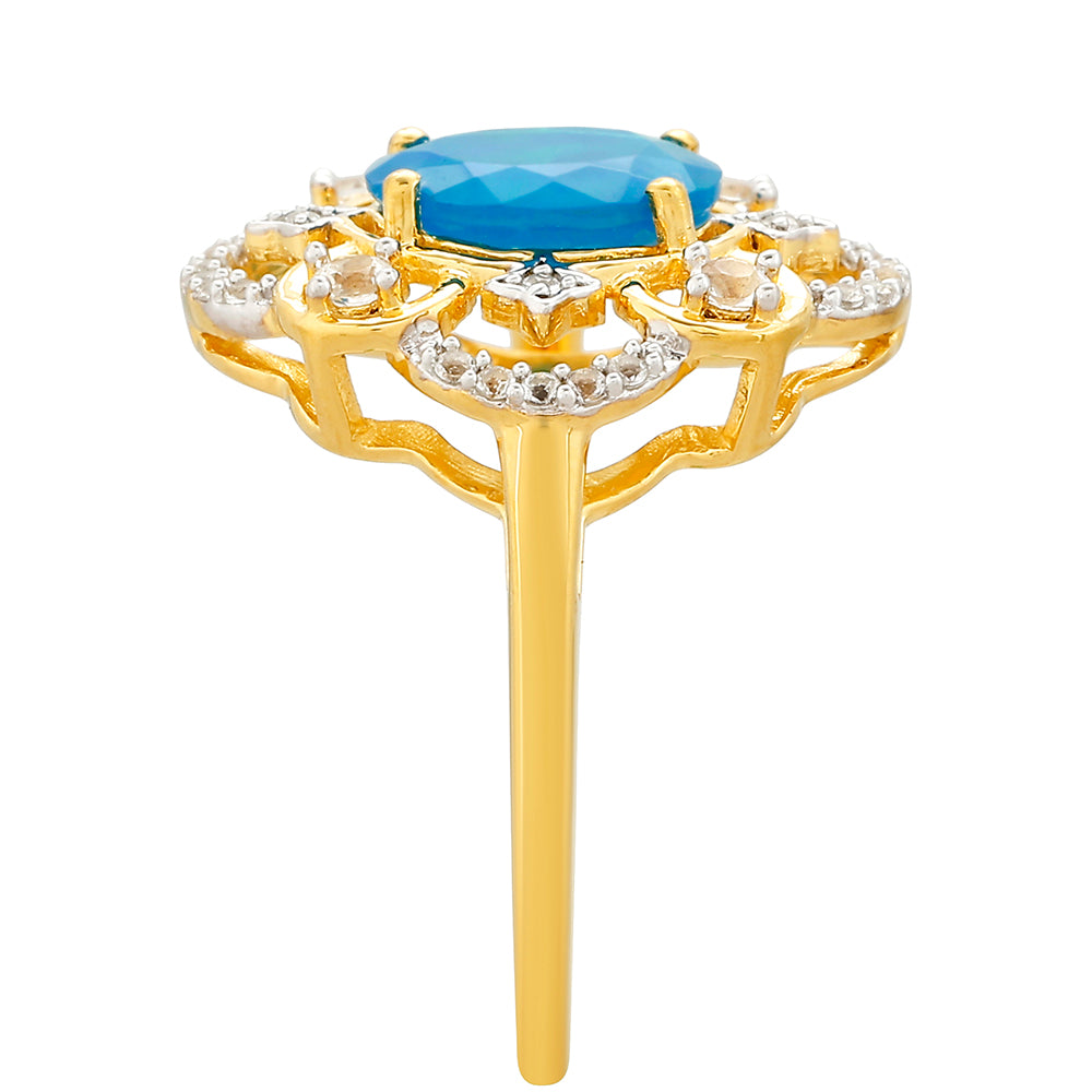 Goldplattierter Silberring mit äthiopischem Paraiba-Blauopal und weißem Topas 3 