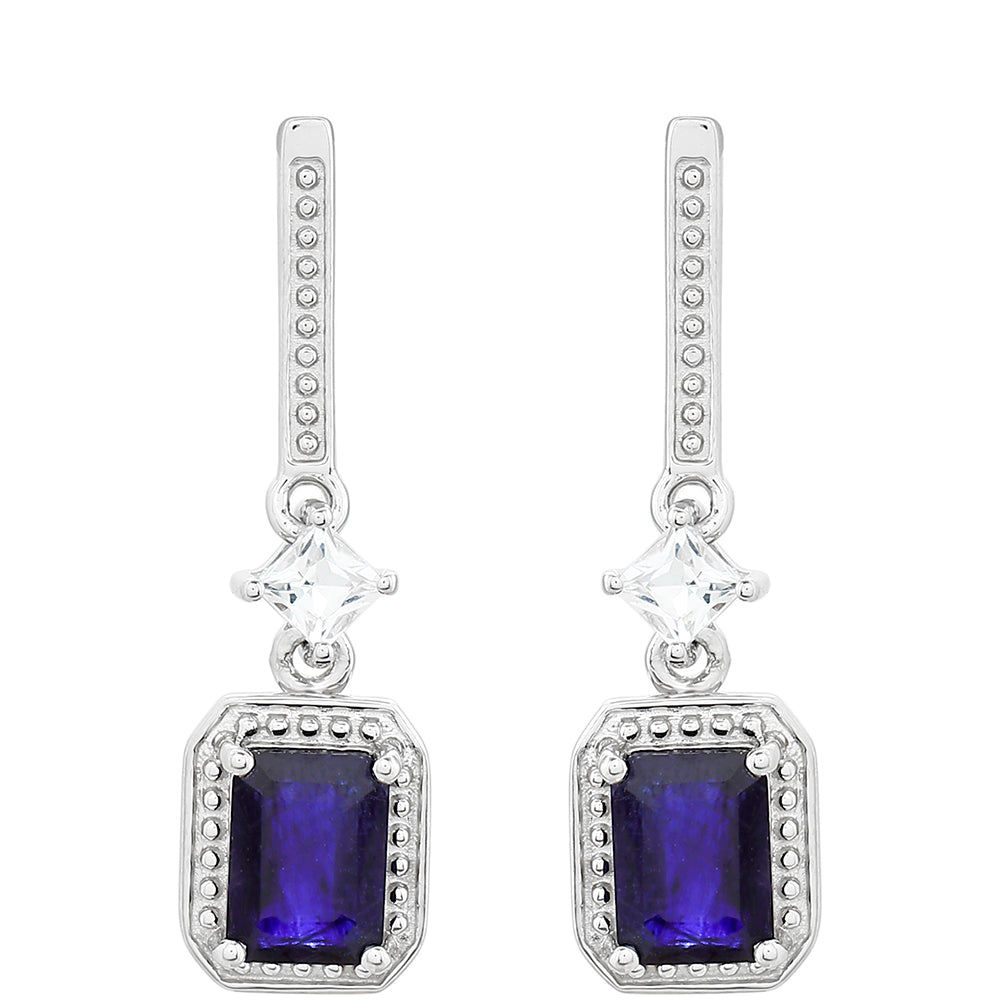 Silberohrringe mit Thai Saphir und weißem Topas