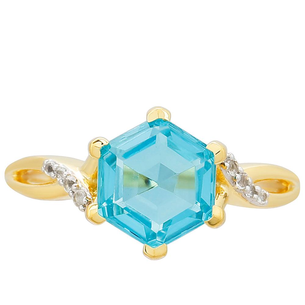 Goldplattierter Silberring mit Paraiba Quarz und weißem Topas