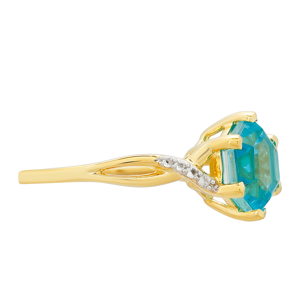 Goldplattierter Silberring mit Paraiba Quarz und weißem Topas 2 