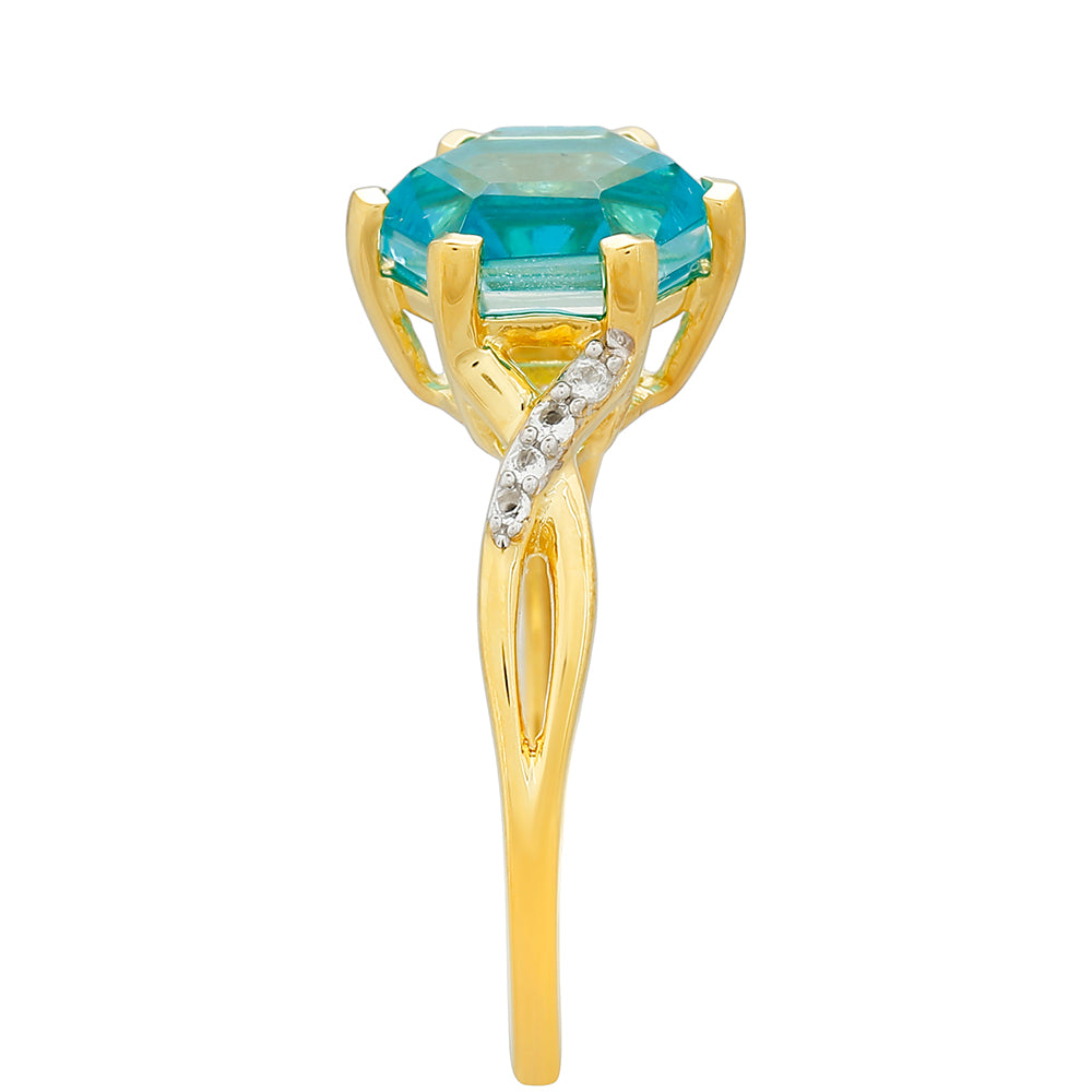 Goldplattierter Silberring mit Paraiba Quarz und weißem Topas