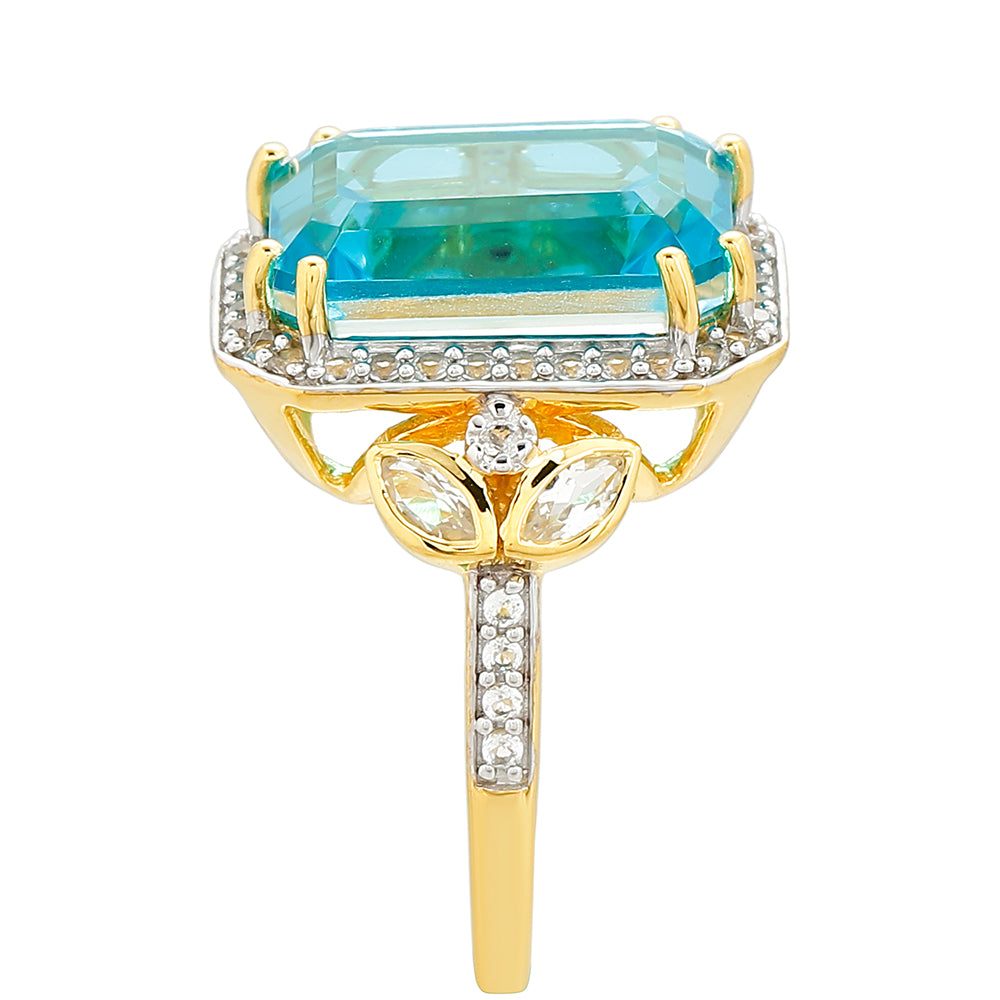 Goldplattierter Silberring mit Paraiba Quarz und weißem Topas 3 