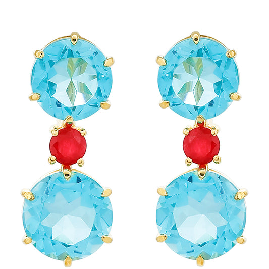 Goldplattierte Silberohrringe mit Paraiba Quarz und rotem Quarz