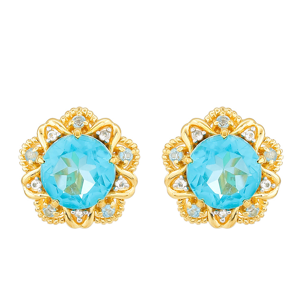 Goldplattierte Silberohrringe mit Paraiba Quarz und blauem Liberty Topas 1 
