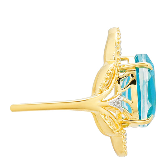 Goldplattierter Silberring mit Paraiba Quarz und weißem Topas