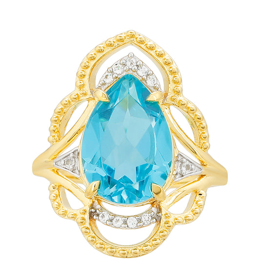 Goldplattierter Silberring mit Paraiba Quarz und weißem Topas
