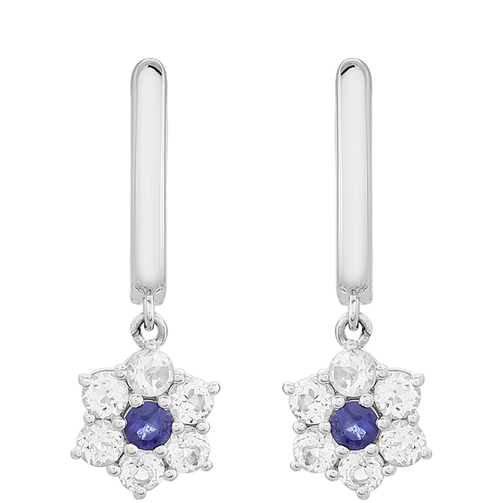 Silberohrringe mit Thai Saphir und weißem Topas