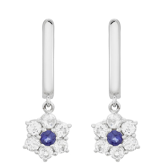 Silberohrringe mit Thai Saphir und weißem Topas