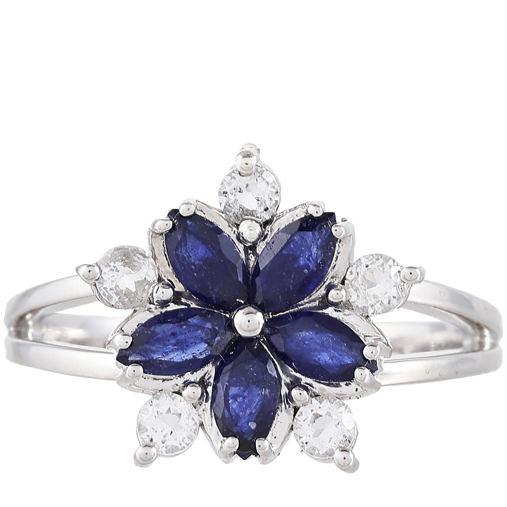 Silberring mit Thai Saphir und weißem Topas