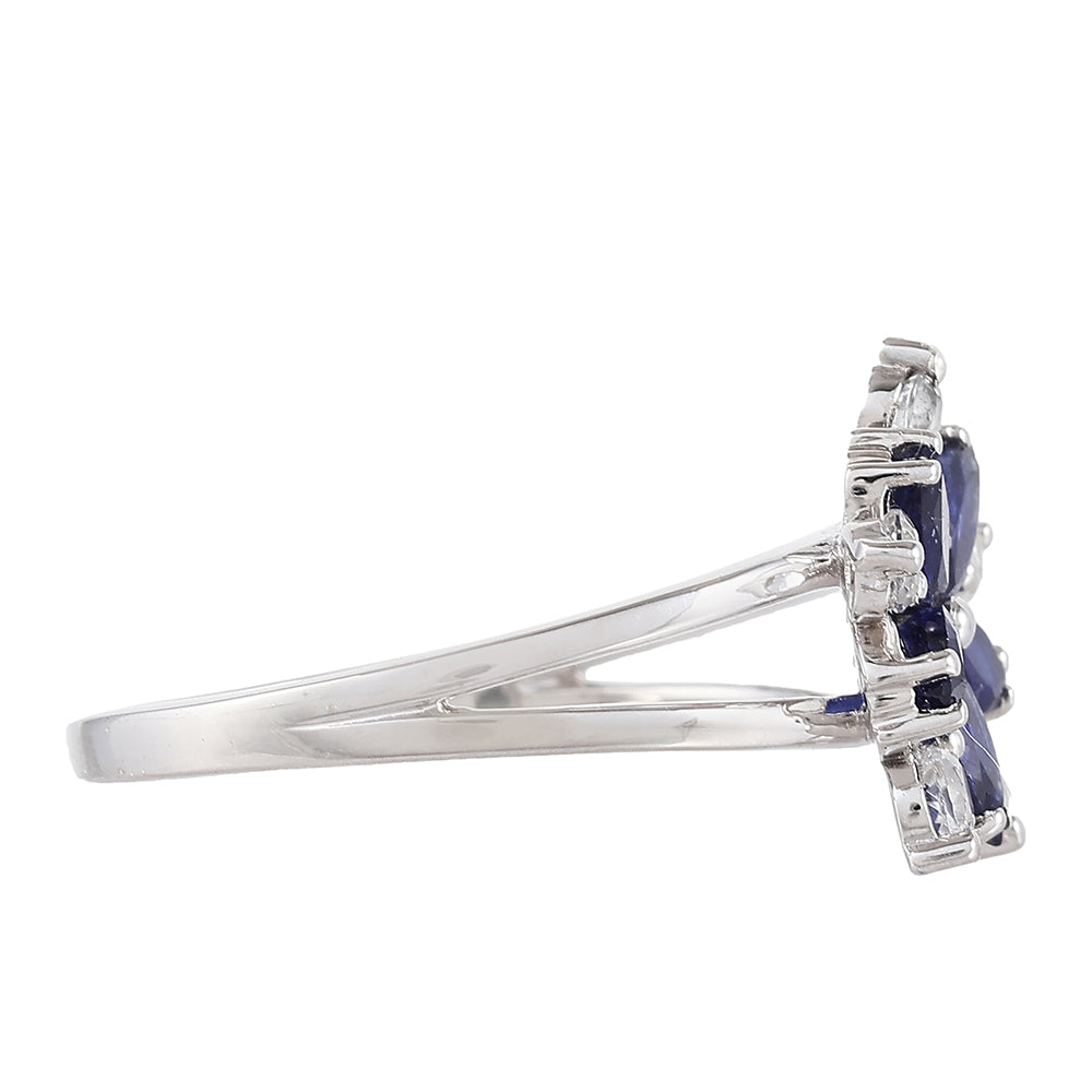 Silberring mit Thai Saphir und weißem Topas