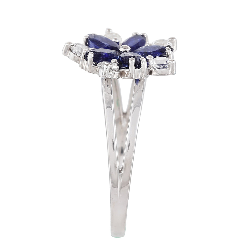 Silberring mit Thai Saphir und weißem Topas