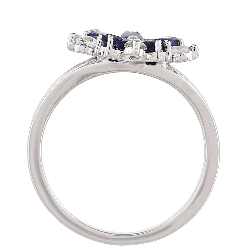 Silberring mit Thai Saphir und weißem Topas