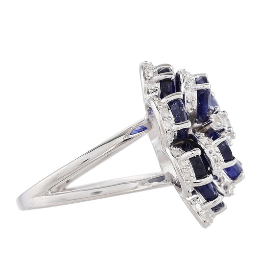 Silberring mit Thai Saphir und weißem Topas