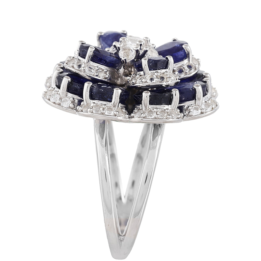 Silberring mit Thai Saphir und weißem Topas