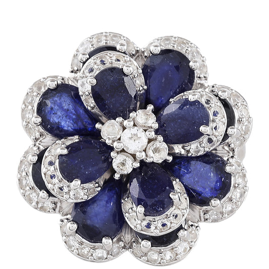 Silberring mit Thai Saphir und weißem Topas