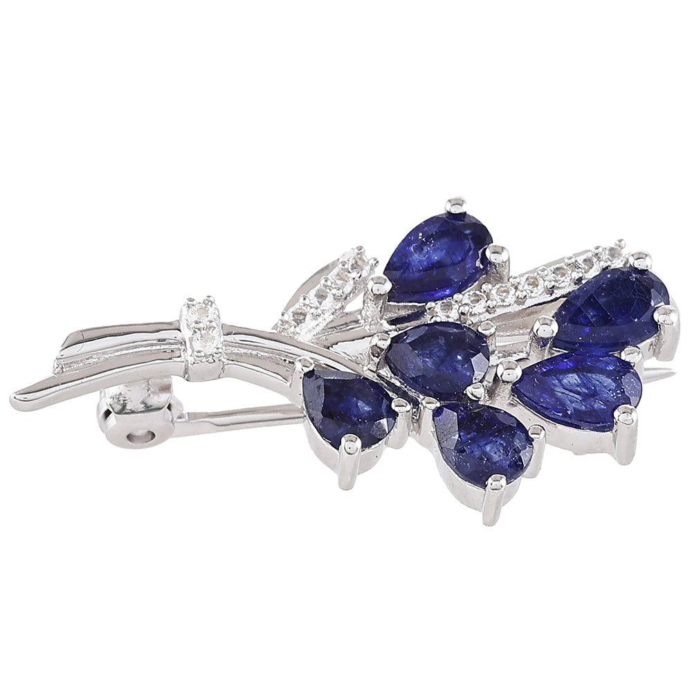 Silberbrosche mit Thai Saphir und weißem Topas 1 
