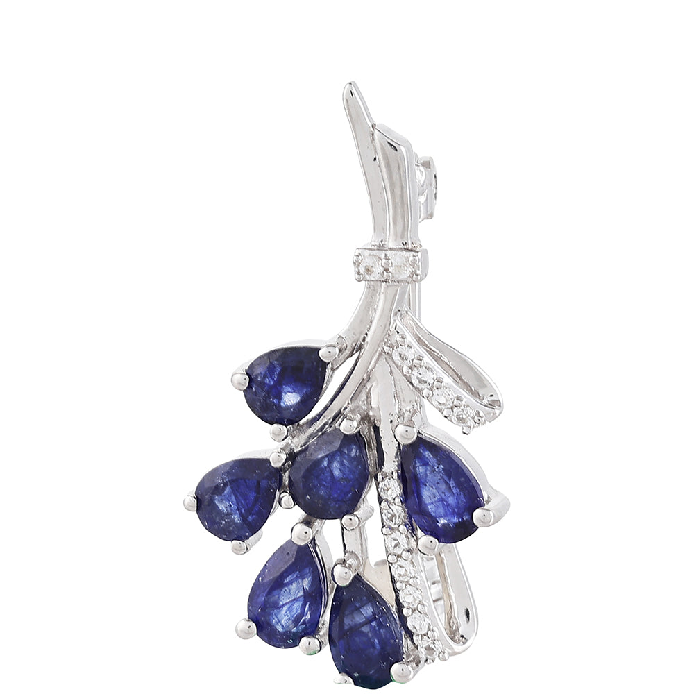 Silberbrosche mit Thai Saphir und weißem Topas