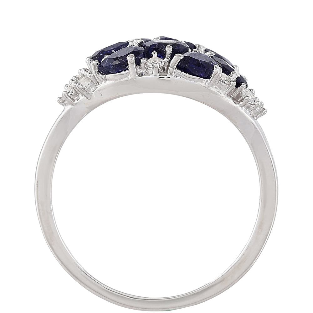 Silberring mit Thai Saphir und weißem Topas 4 