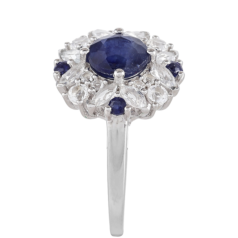 Silberring mit Thai Saphir und weißem Topas