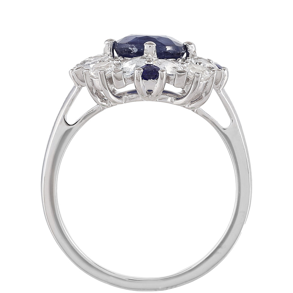 Silberring mit Thai Saphir und weißem Topas 4 