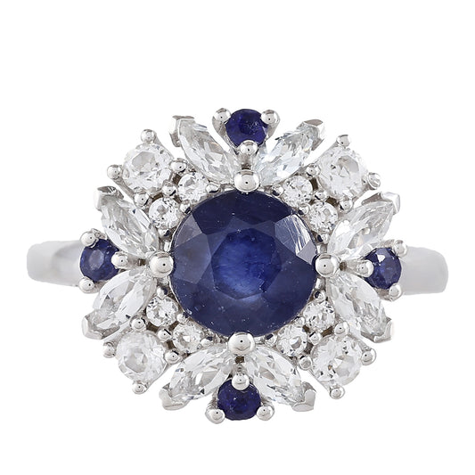 Silberring mit Thai Saphir und weißem Topas