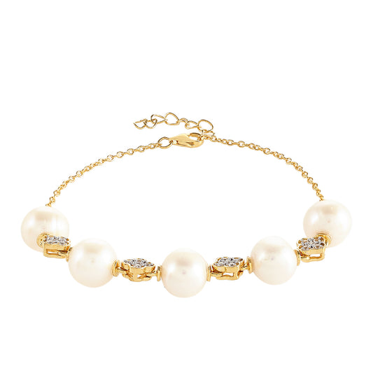 Goldplattiertes Silberarmband mit barocker Süßwasserzuchtperle und weißem Topas