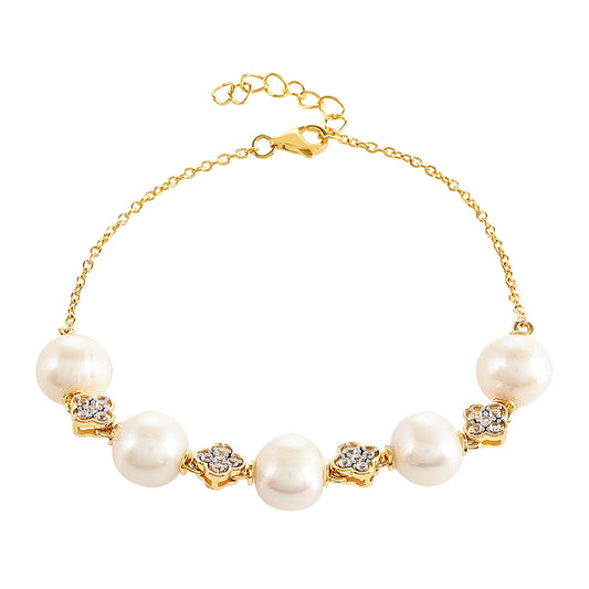 Goldplattiertes Silberarmband mit barocker Süßwasserzuchtperle und weißem Topas