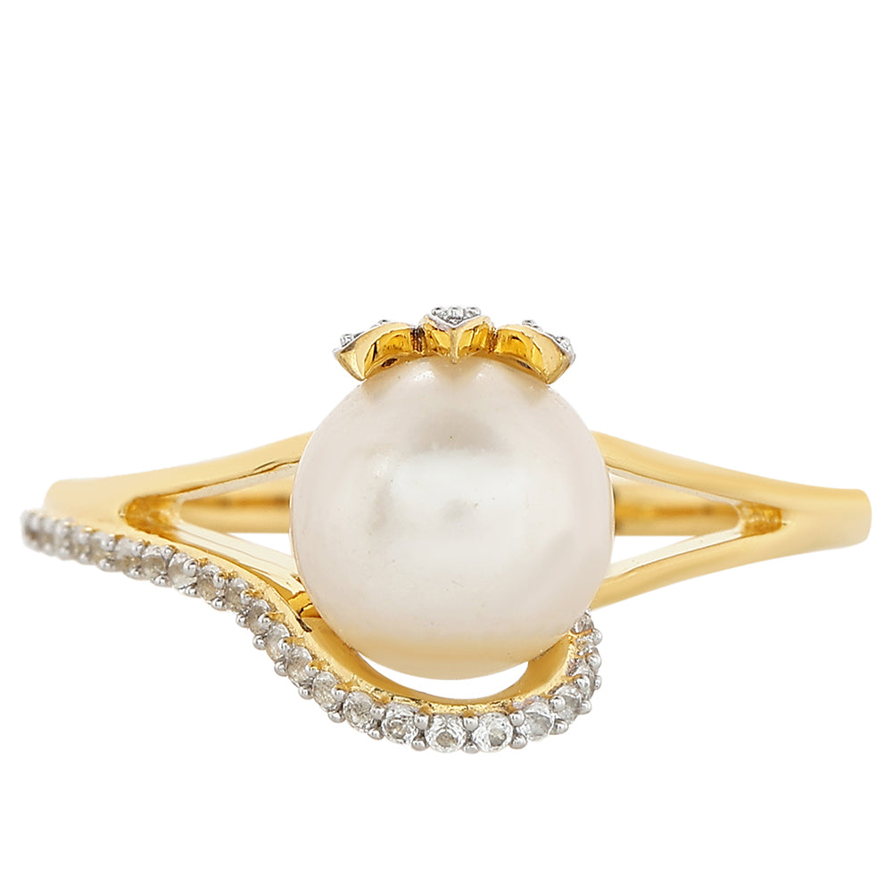 Goldplattierter Silberring mit barocker Süßwasserzuchtperle und weißem Topas