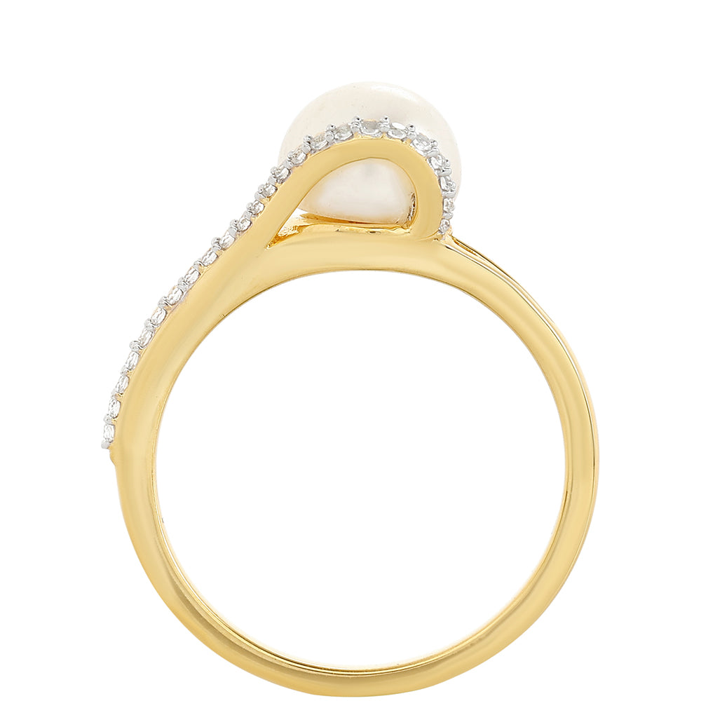 Goldplattierter Silberring mit barocker Süßwasserzuchtperle und weißem Topas 3 