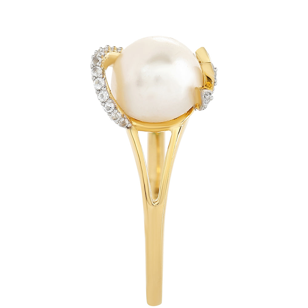Goldplattierter Silberring mit barocker Süßwasserzuchtperle und weißem Topas 4 